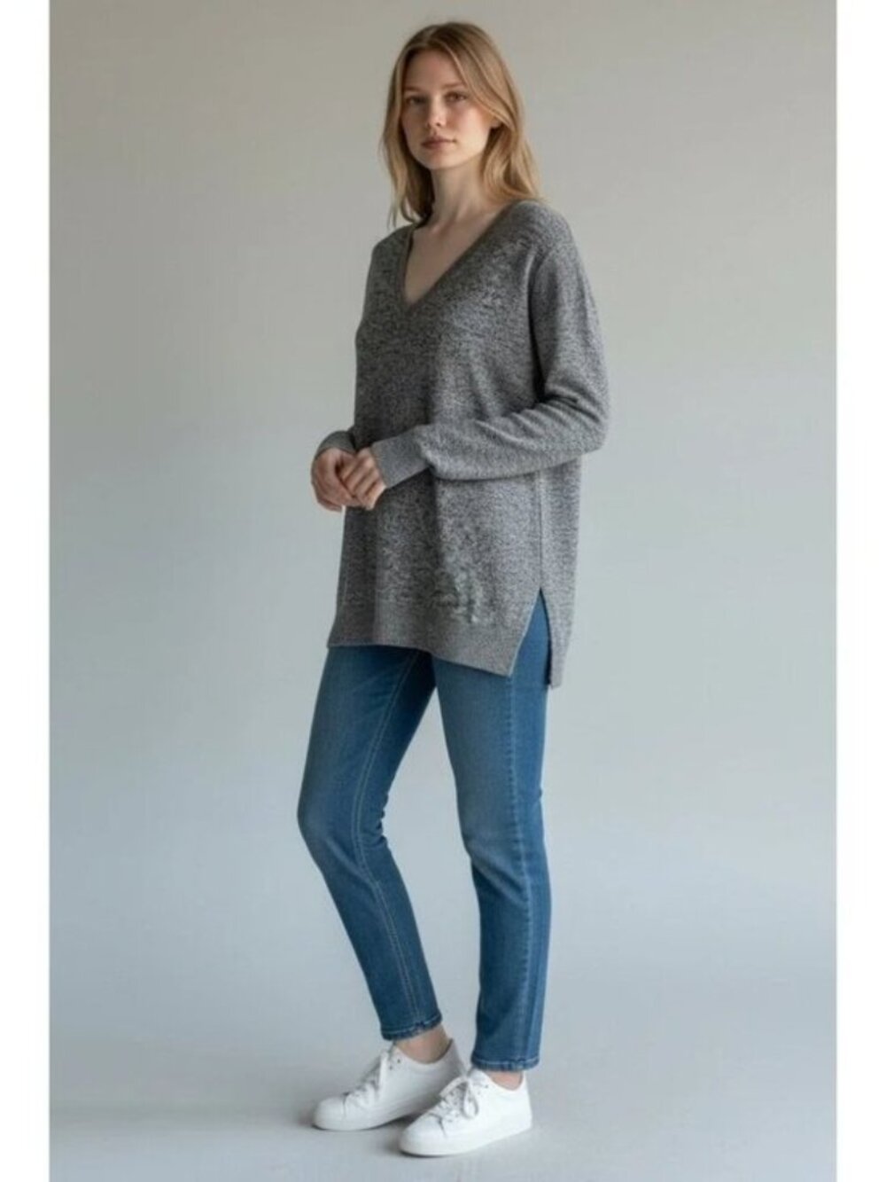 EUC Lucky Brand Oversized V-Neck Gray Sweater Size XL